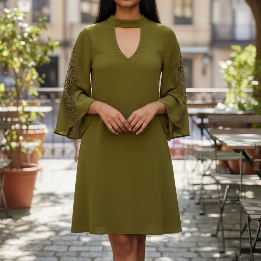 Foxiedox Chic Long Sleeve Olive Dress